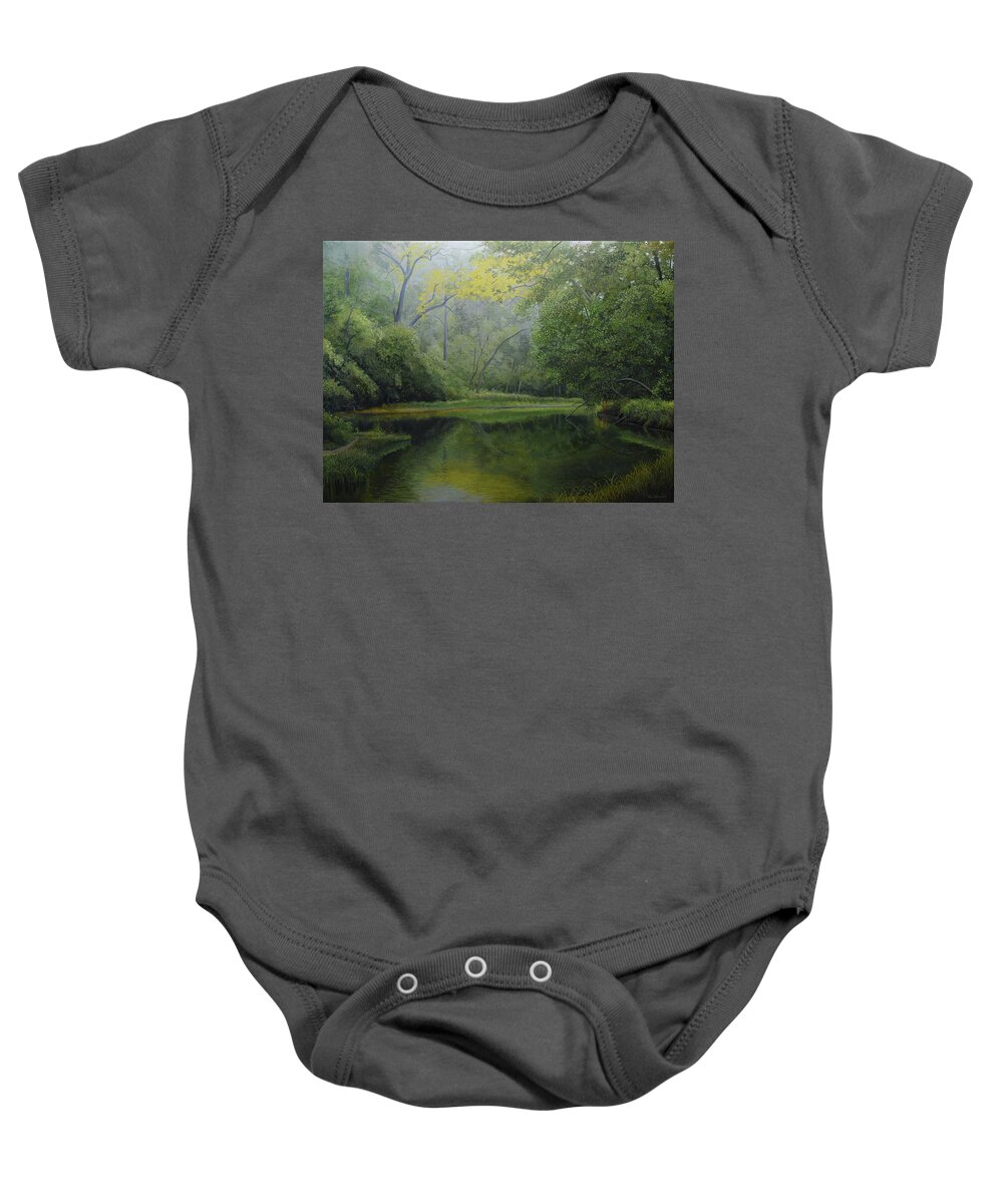 River Baby Onesie featuring the painting River Raisin Tecumseh Bend by Charles Owens