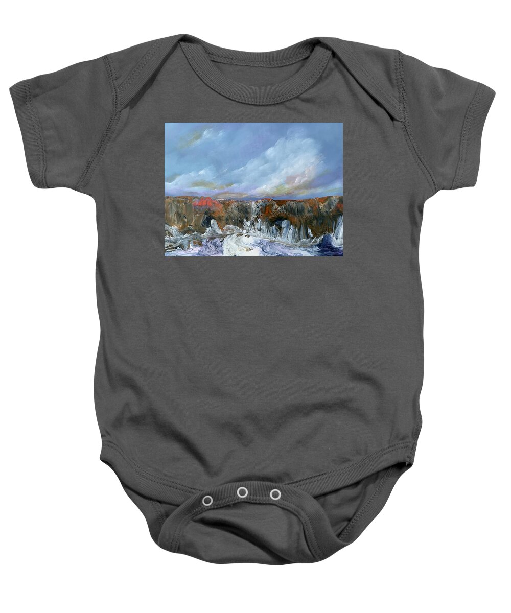 Landscape Baby Onesie featuring the painting The Rock by Soraya Silvestri
