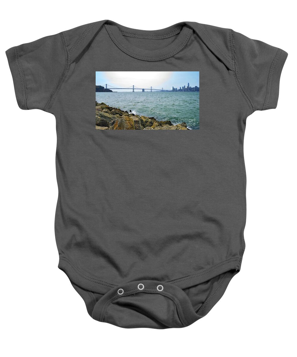 Wingsdomain Baby Onesie featuring the photograph The San Francisco Oakland Bay Bridge DSC7010 by Wingsdomain Art and Photography