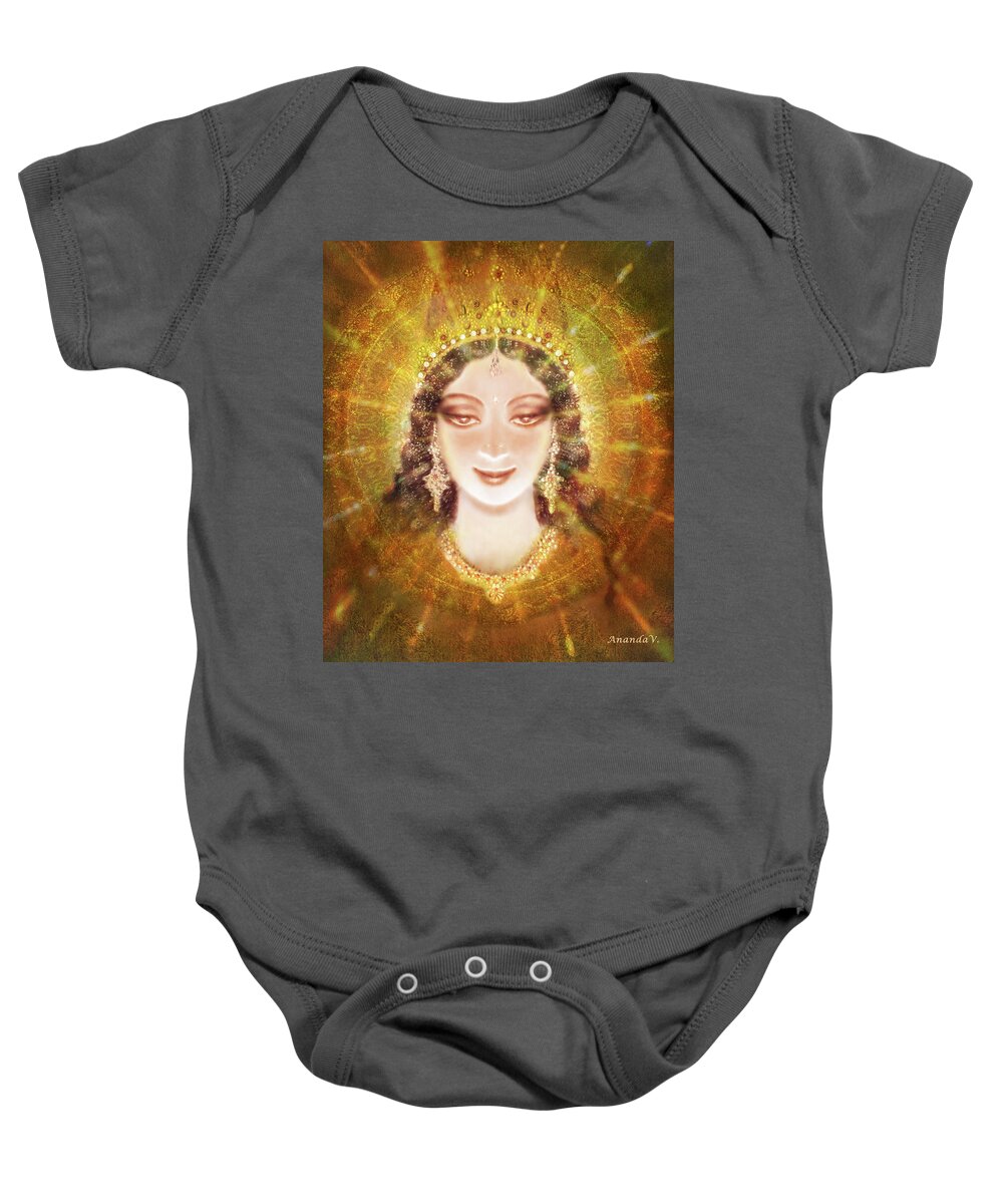 Mandala Baby Onesie featuring the mixed media The Smile of the Goddess by Ananda Vdovic