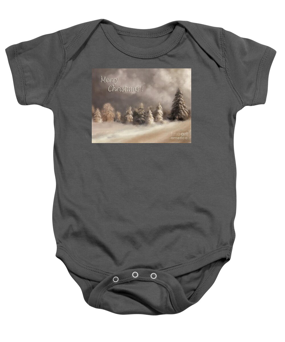 Winter Baby Onesie featuring the digital art The Snowy Road Merry Christmas by Lois Bryan