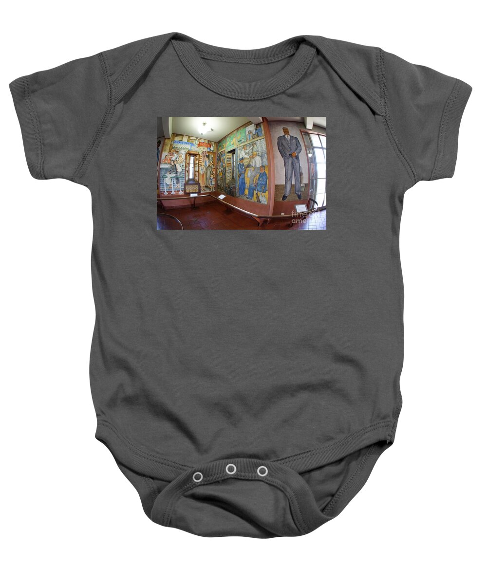 Coit Tower Murals Baby Onesie featuring the photograph The Stockholder and Others by Tony Enjoying the Historic Coit Tower Murals