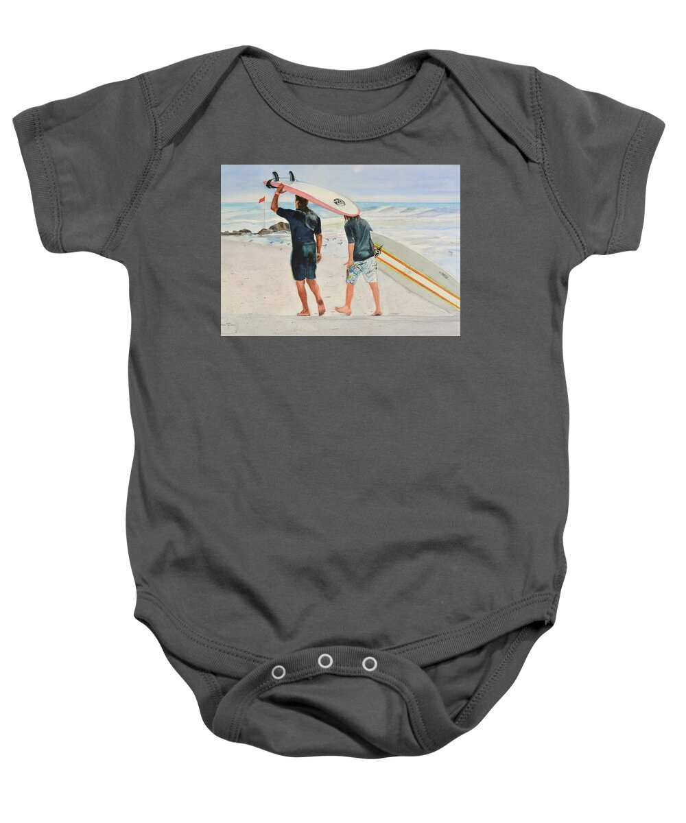 Stone Harbor Nj Art Baby Onesie featuring the painting The Surf Lesson by Patty Kay Hall