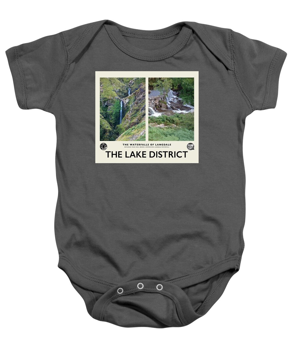Lake District Baby Onesie featuring the photograph The Waterfalls of Langdale No2 Cream Railway Poster by Brian Watt