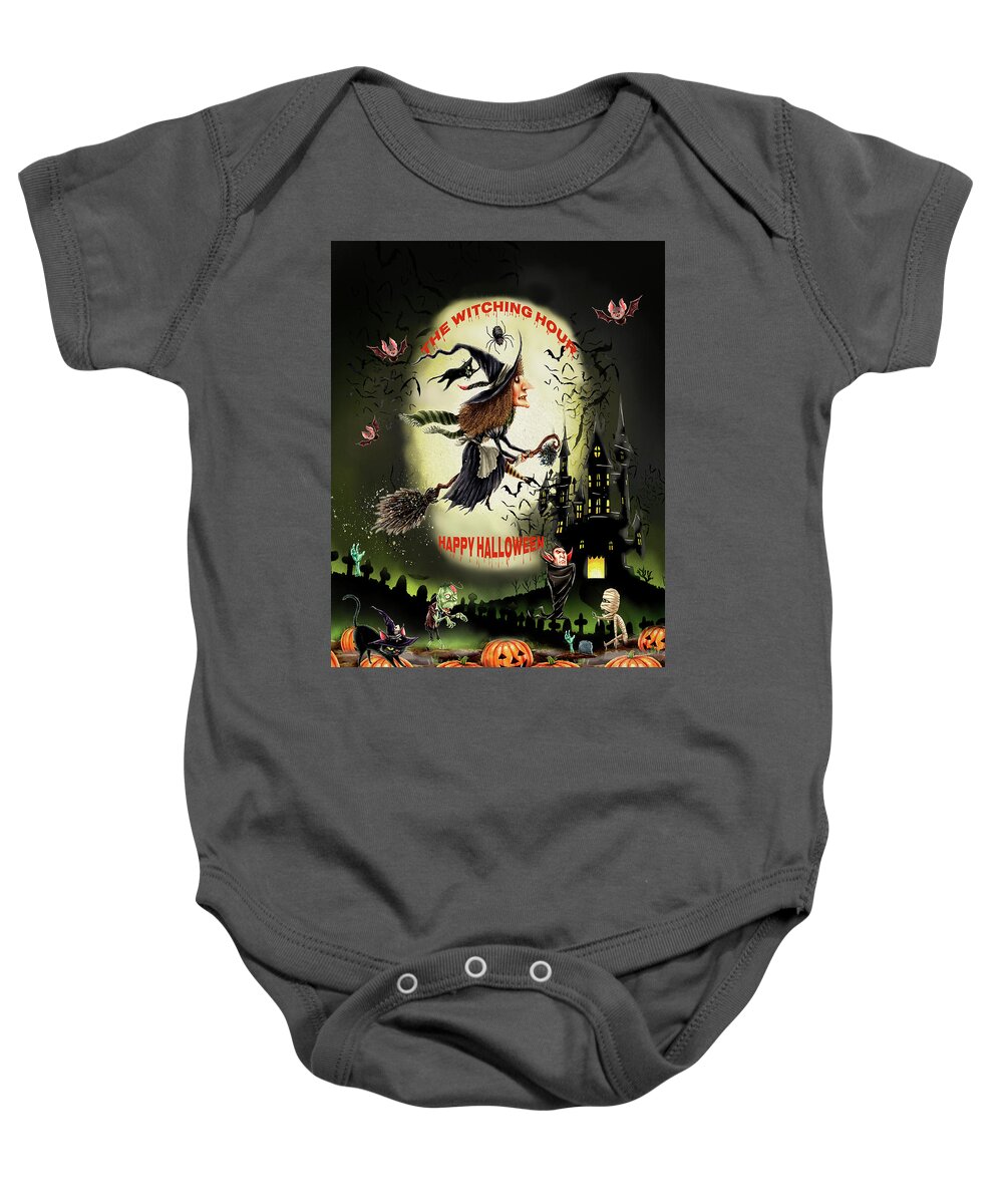Halloween Baby Onesie featuring the mixed media The Witching Hour by Colleen Taylor