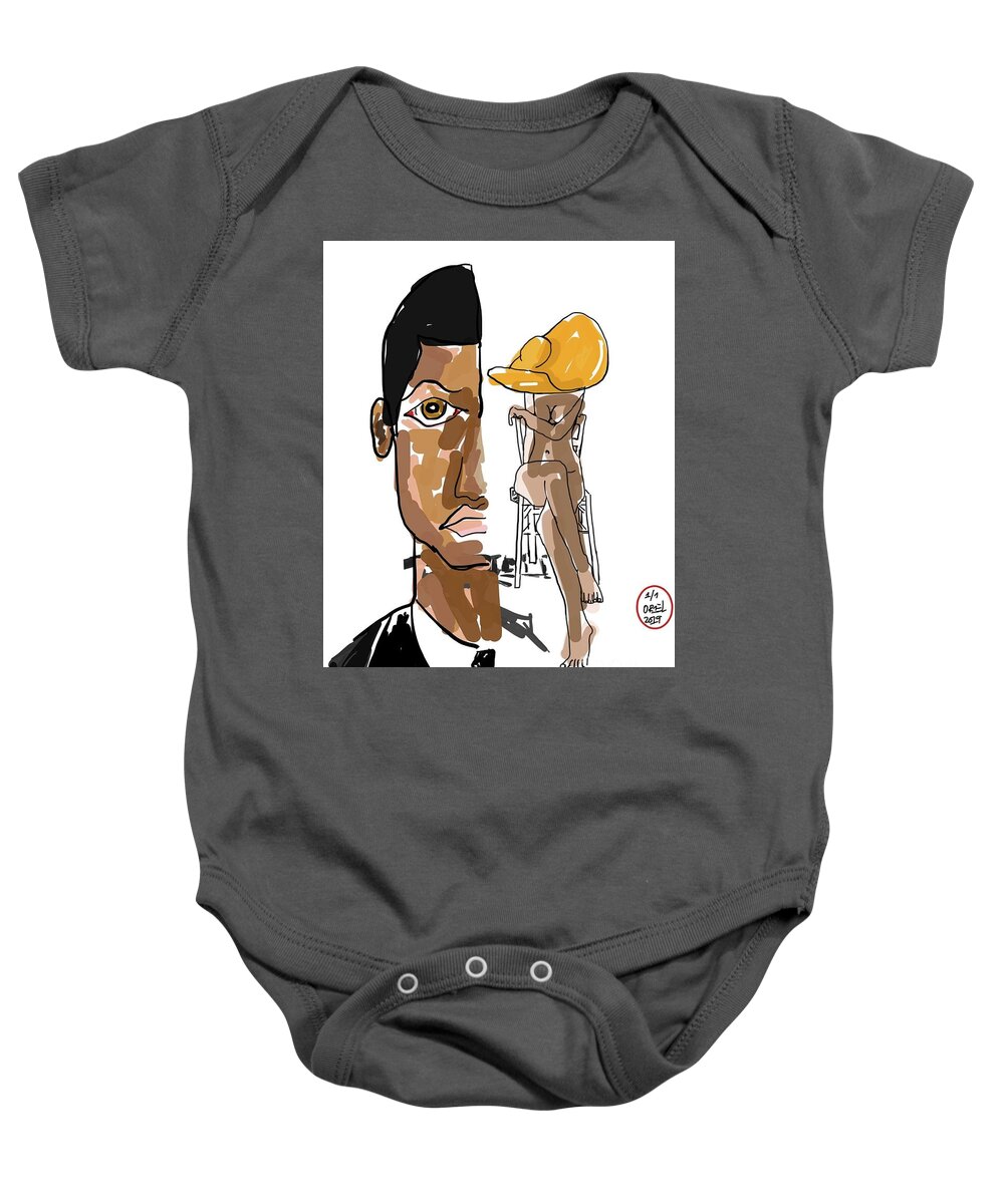  Baby Onesie featuring the painting Think Like a Woman by Oriel Ceballos