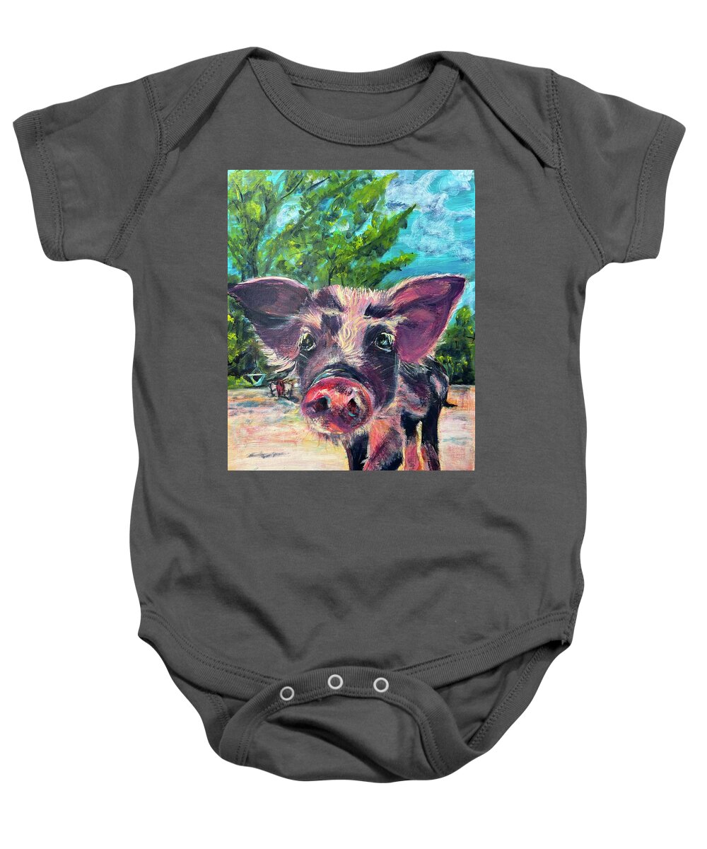 Pig Baby Onesie featuring the painting This Little Piggy by Kelly Smith
