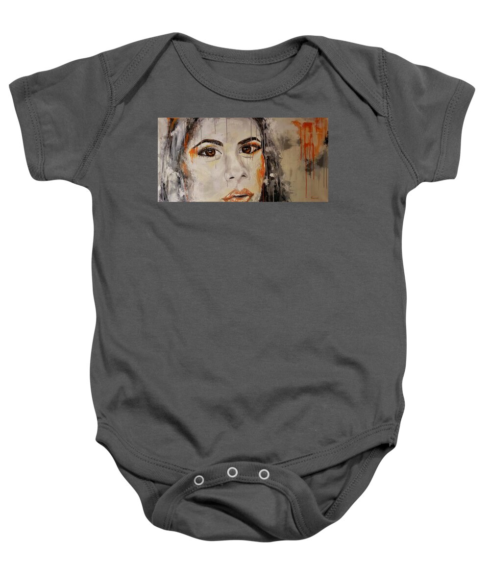 Face Baby Onesie featuring the painting Those eyes by Sunel De Lange