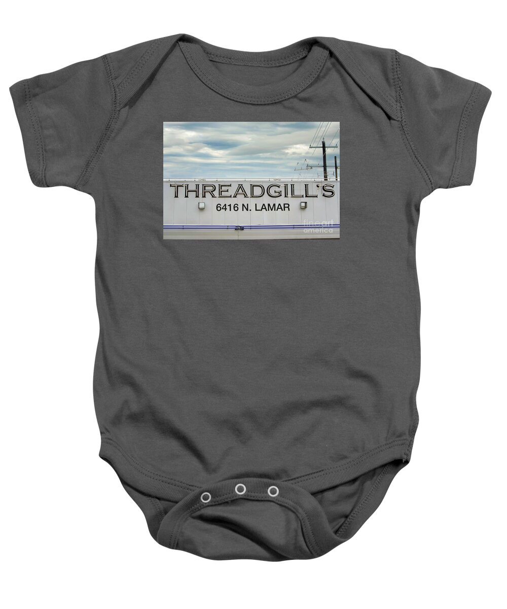 Threadgills Baby Onesie featuring the photograph Threadgill's by Andrea Smith