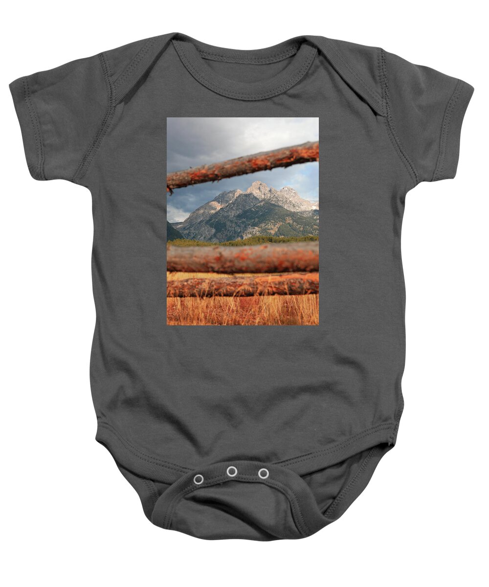 Mountain Baby Onesie featuring the photograph Through the Fence by Go and Flow Photos