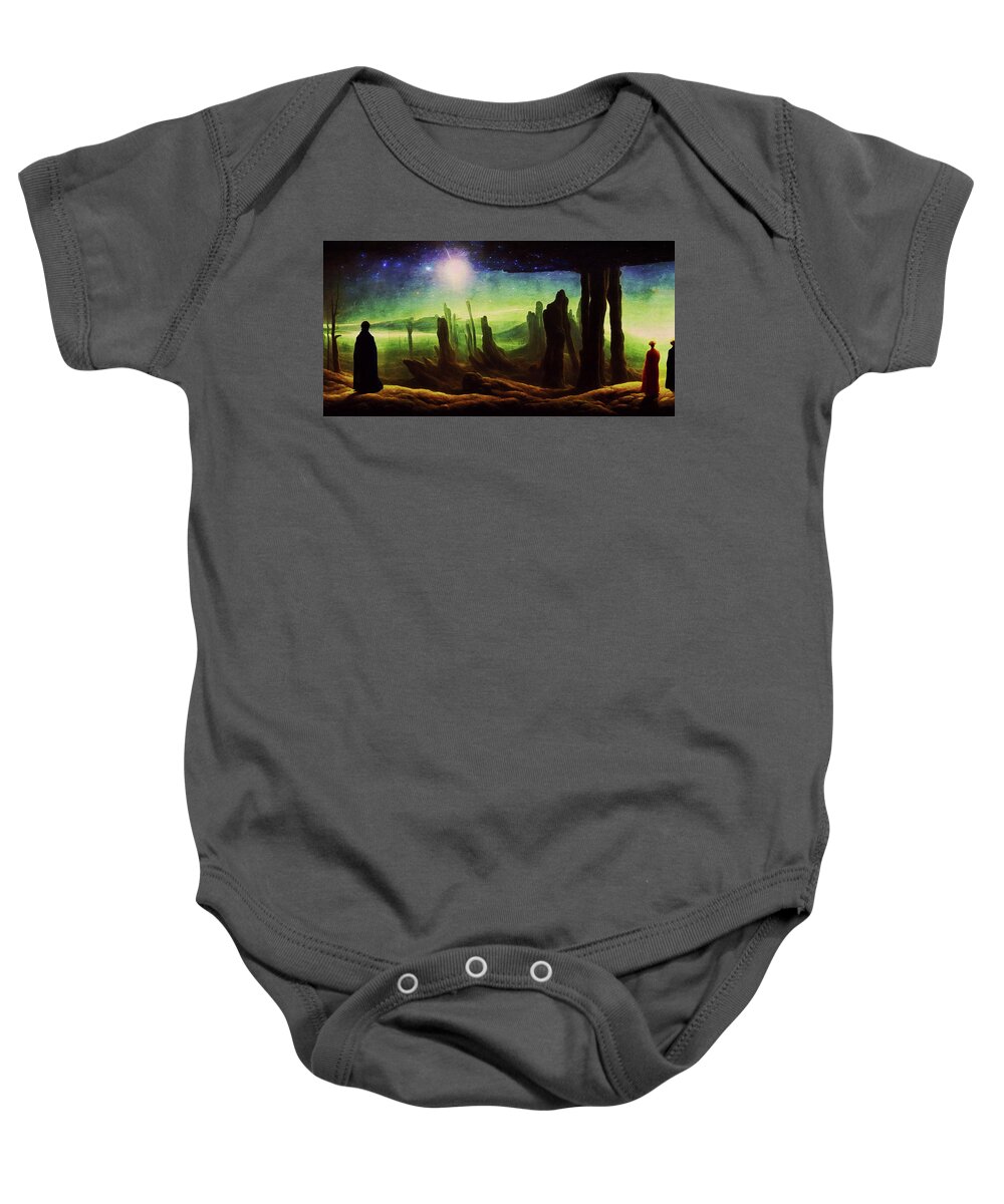 Science Fiction Baby Onesie featuring the digital art Time Travelers - A Star Is Born by Peggy Collins
