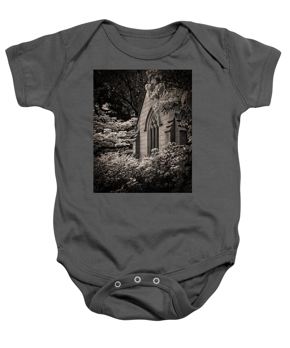 B&w Baby Onesie featuring the photograph Timken Family Mausoleum by Mike Schaffner