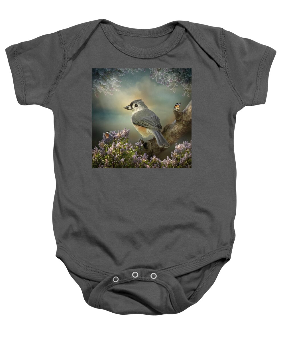 Birds Baby Onesie featuring the digital art Tomas the Titmouse by Maggy Pease