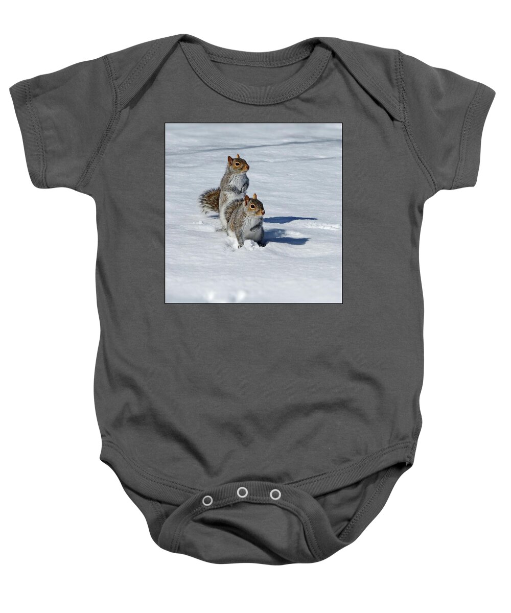 Eastern Gray Squirrel Baby Onesie featuring the photograph Too Long this Winter by Lyuba Filatova