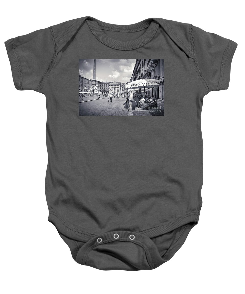 Piazza Navona Baby Onesie featuring the photograph Tourists Dining Outside An Osteria on the Square - Piazza Navona Rome Italy by Stefano Senise