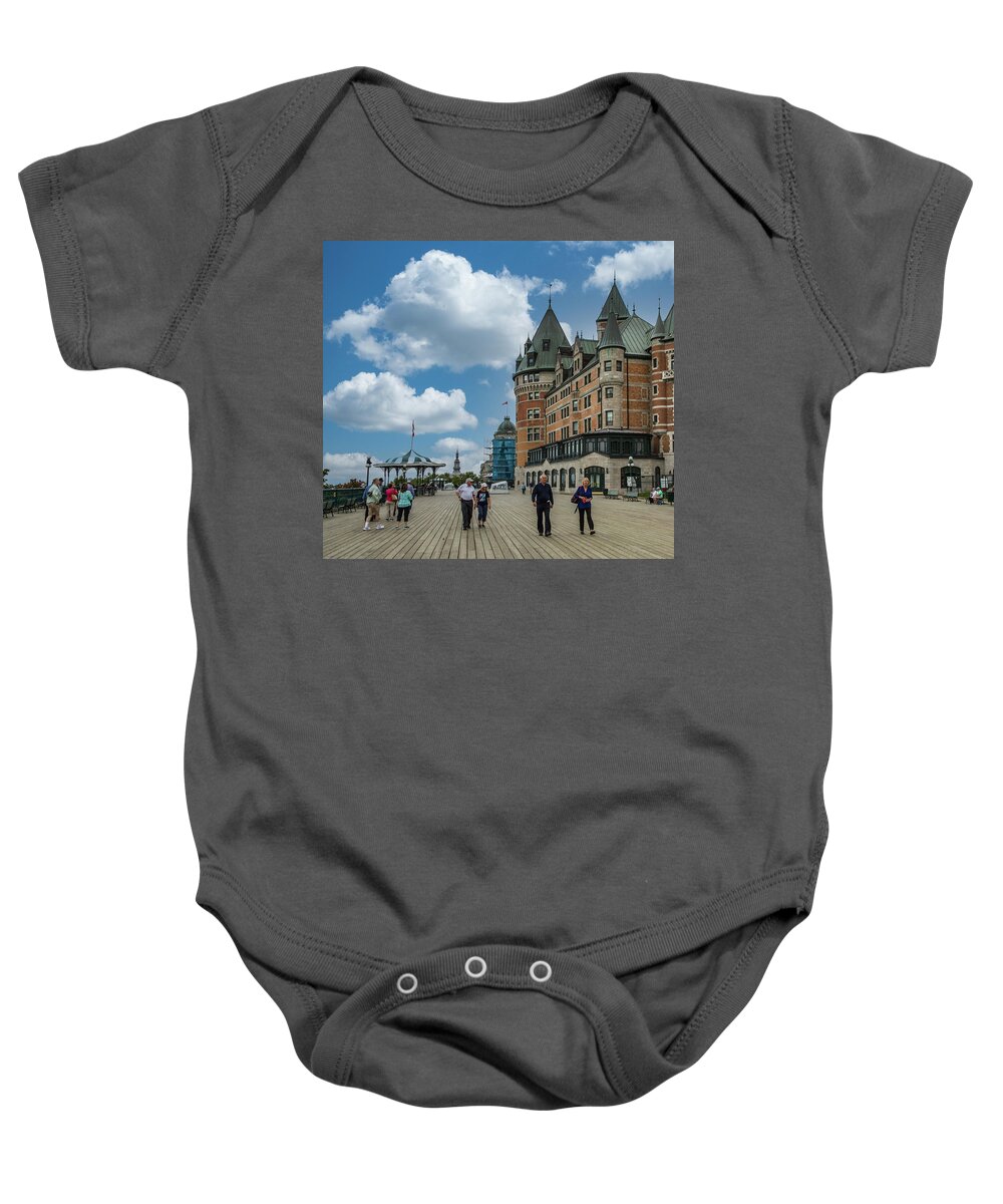 Building Materials Baby Onesie featuring the photograph Tourists on the Promenade in Quebec City by Darryl Brooks