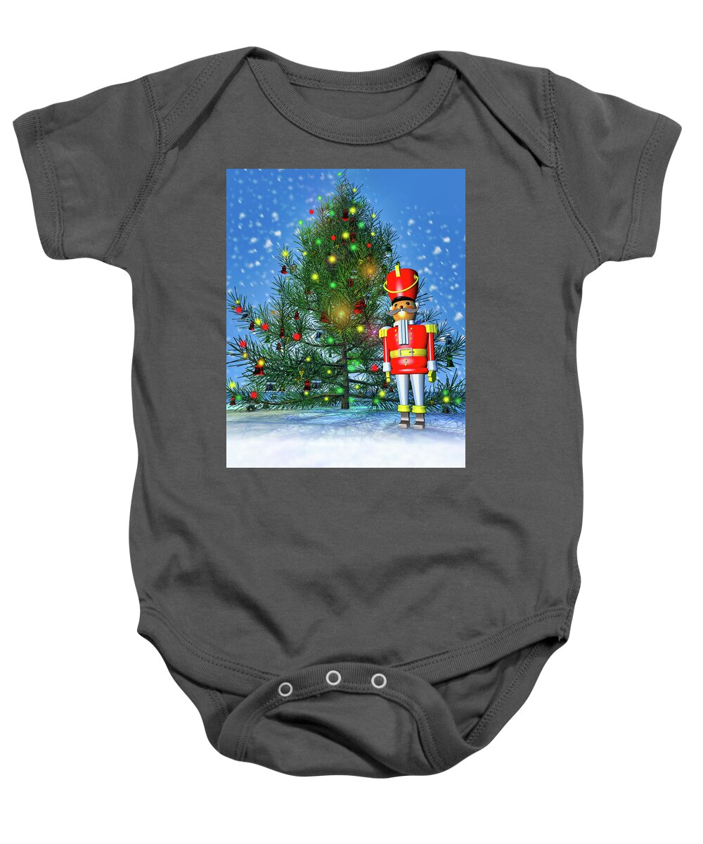 Bob Orsillo Baby Onesie featuring the photograph Toy Soldier and Christmas Tree by Bob Orsillo