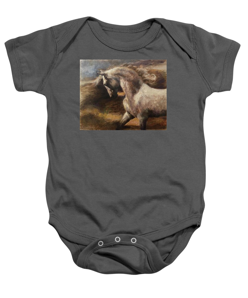 Horse Baby Onesie featuring the painting Traversing the Storm by Ellen Dreibelbis