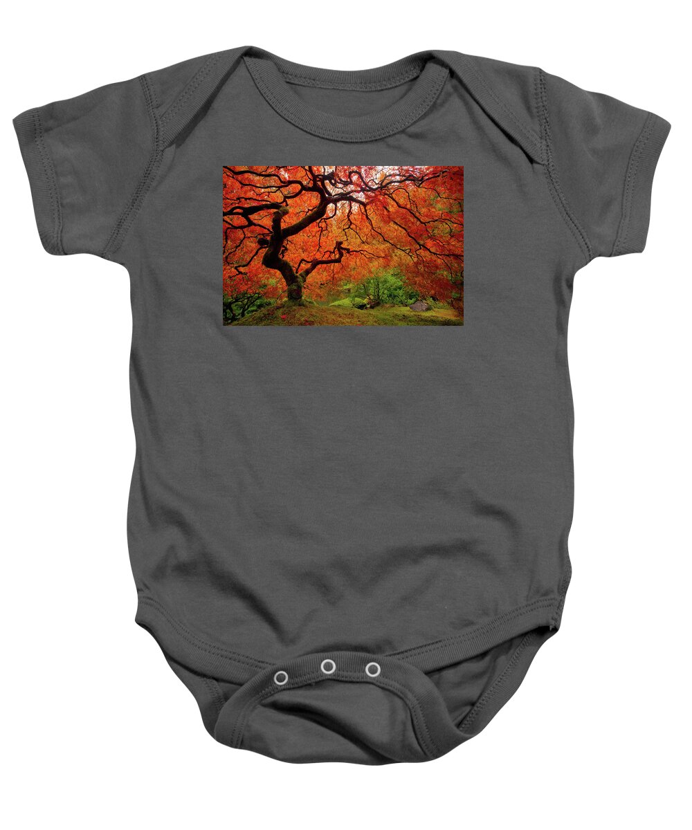 Fall Baby Onesie featuring the photograph Tree Fire - New and Improved by Darren White