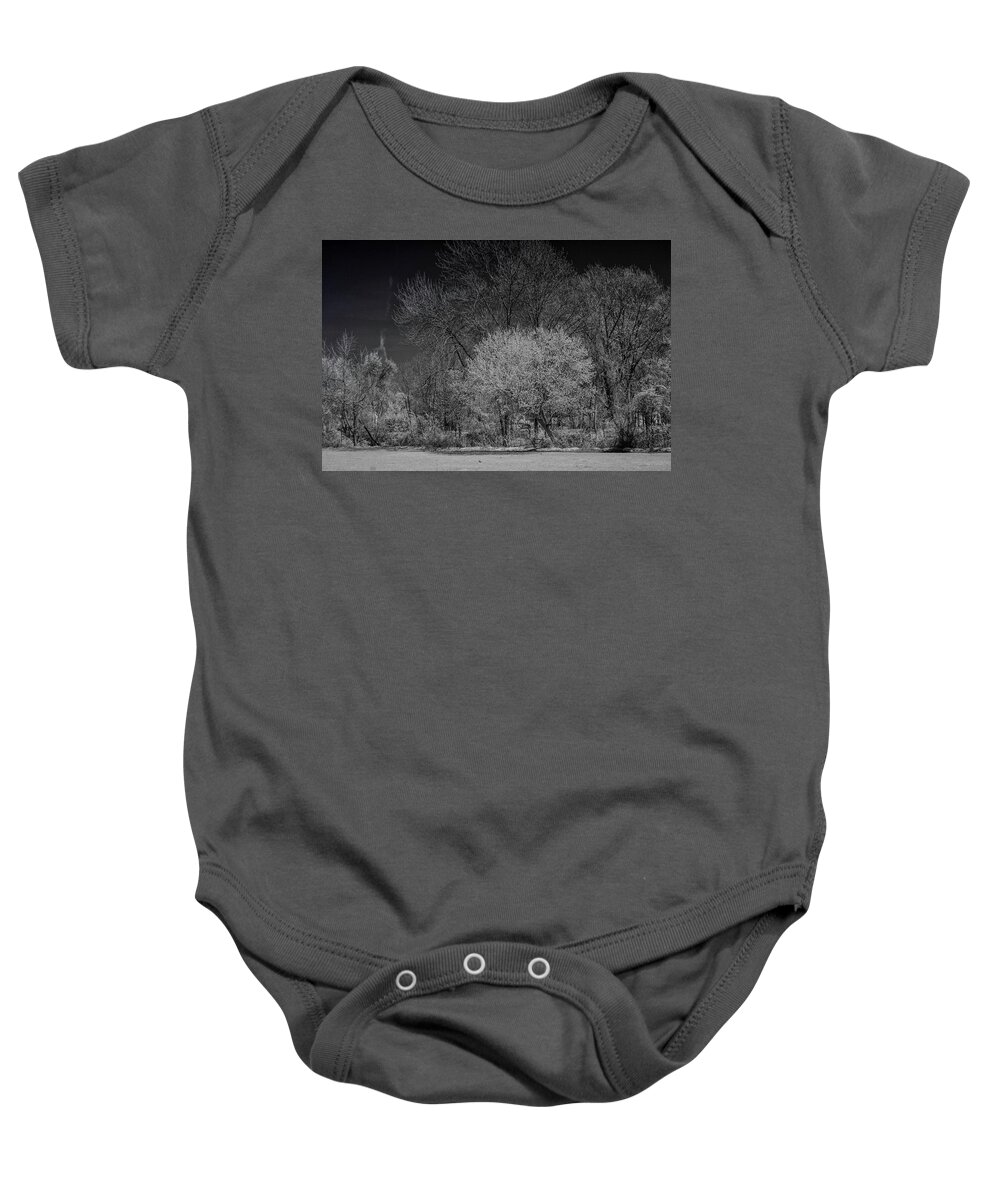 Trees Baby Onesie featuring the photograph Trees in Spring Black and White infrared by Alan Goldberg