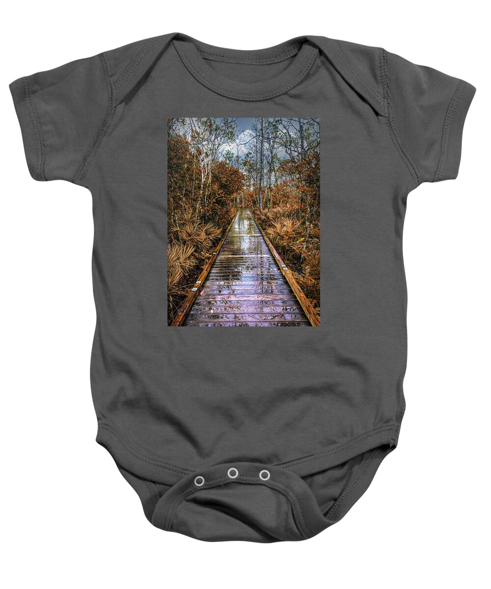 Clouds Baby Onesie featuring the photograph Trees in the Autumn Rain by Debra and Dave Vanderlaan