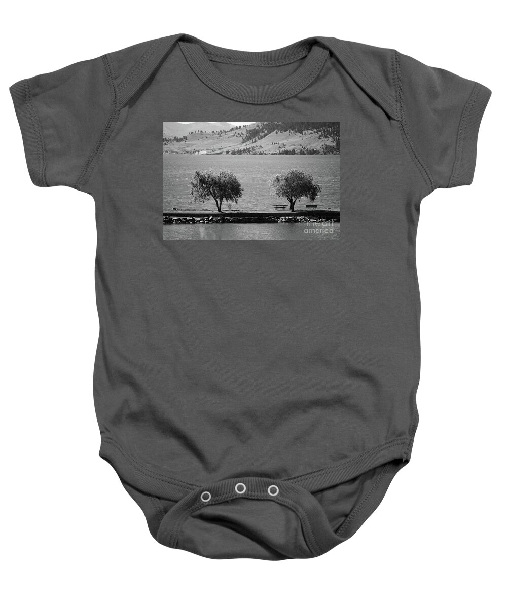 Nature Baby Onesie featuring the photograph Trees on the Pier by Kae Cheatham