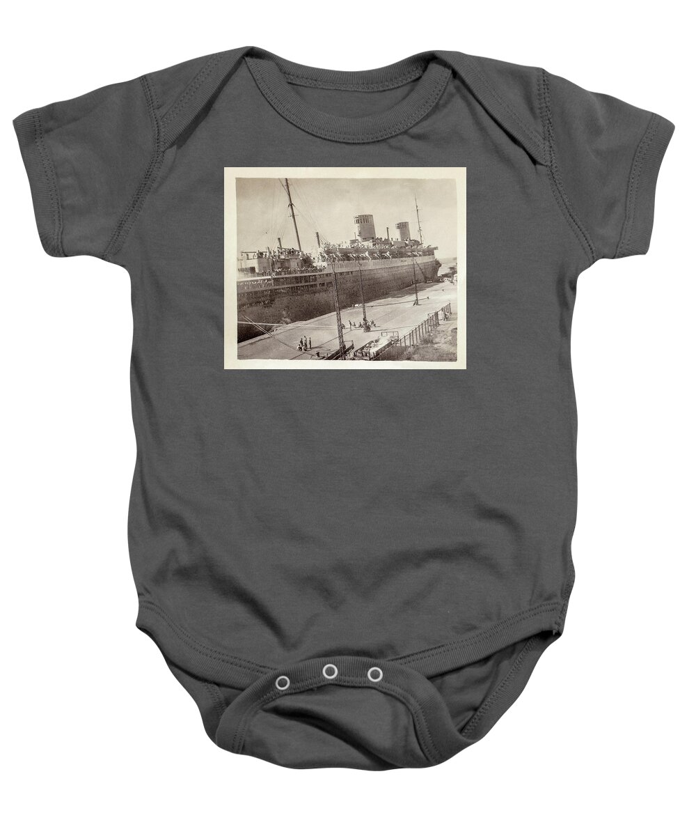 Wwii Baby Onesie featuring the photograph Troop transport ship by Karen Foley