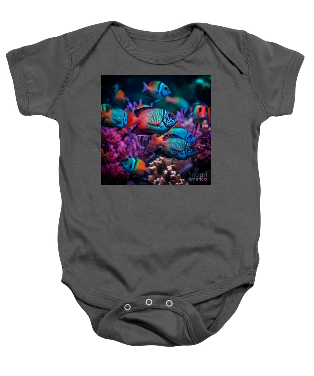Tropical Baby Onesie featuring the digital art Tropical Fish IV by Jay Schankman
