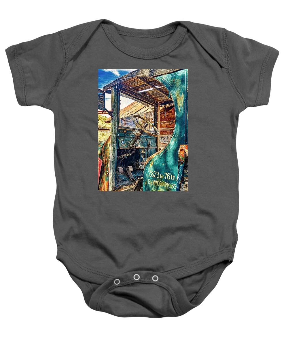 Sedona Baby Onesie featuring the digital art Truck at Gold King Mine by Al Judge