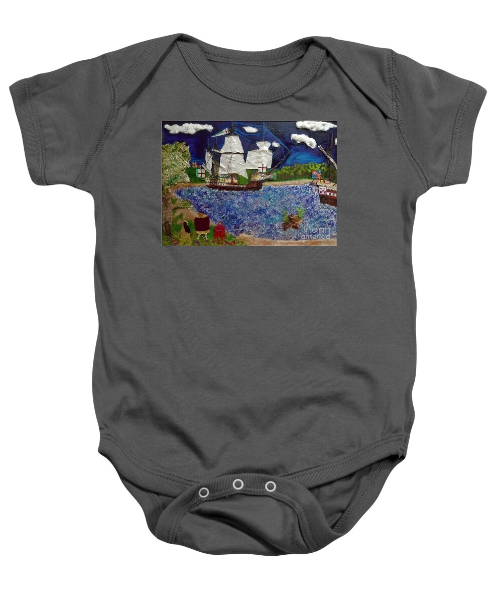Ship Baby Onesie featuring the mixed media Tudor Rose by David Westwood