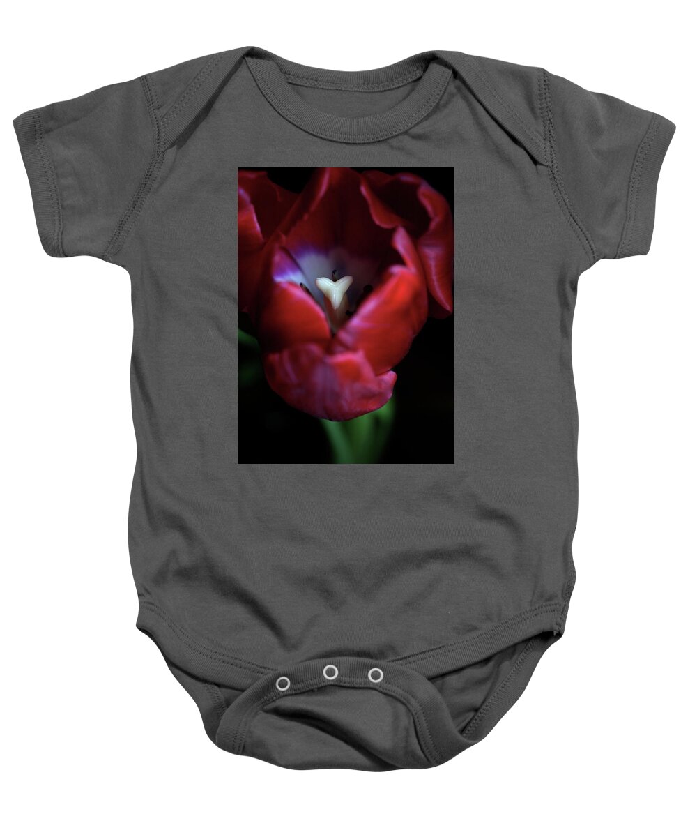 Macro Baby Onesie featuring the photograph Tulip Pink 7082 by Julie Powell