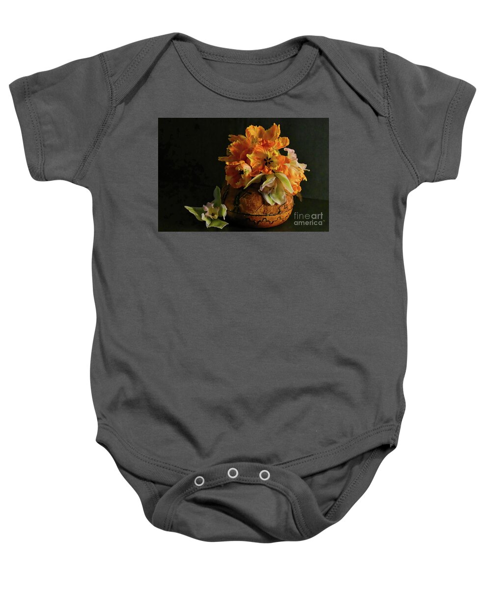 Tulips Baby Onesie featuring the photograph Tulips and Orchids by Diana Mary Sharpton