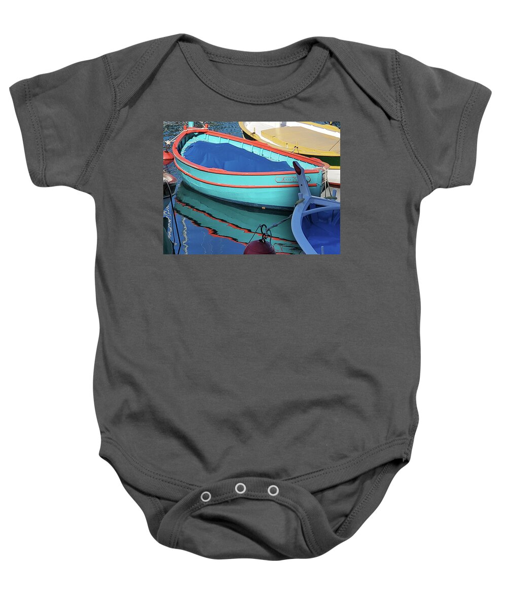 Colorful Baby Onesie featuring the photograph Turquoise and Orange Reflection by Andrea Whitaker