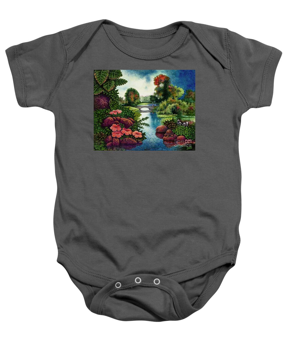 Turtle Baby Onesie featuring the painting Turtle Creek by Michael Frank