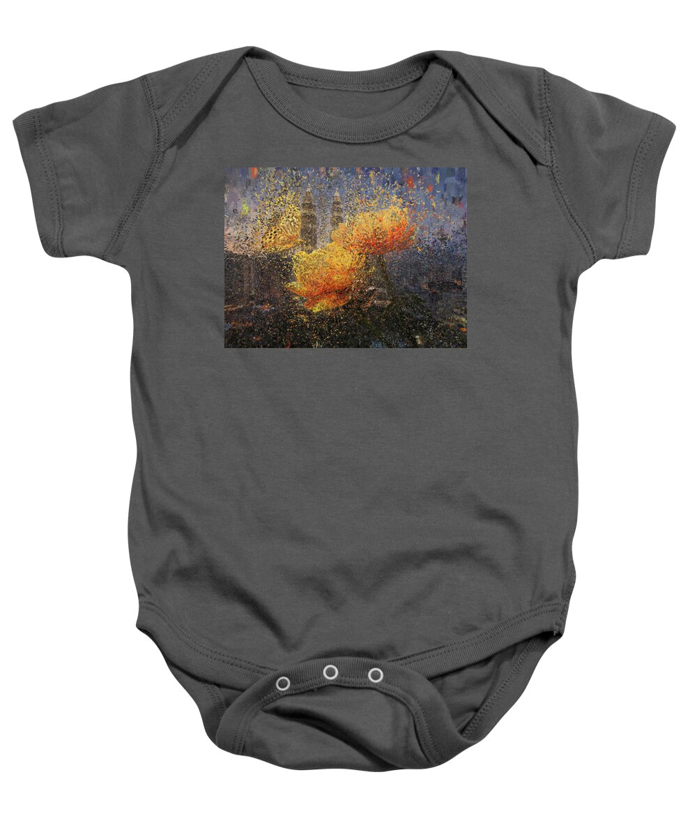 Kuala Lumpur Baby Onesie featuring the painting Twins by Alex Mir