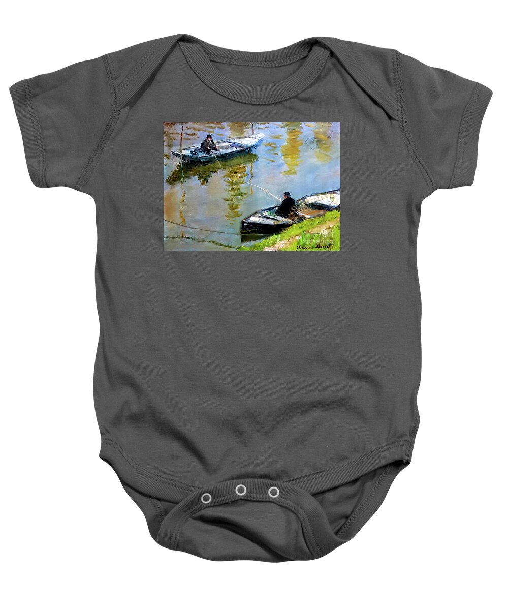 Two. Anglers Baby Onesie featuring the painting Two Anglers by Claude Monet 1882 by Claude Monet