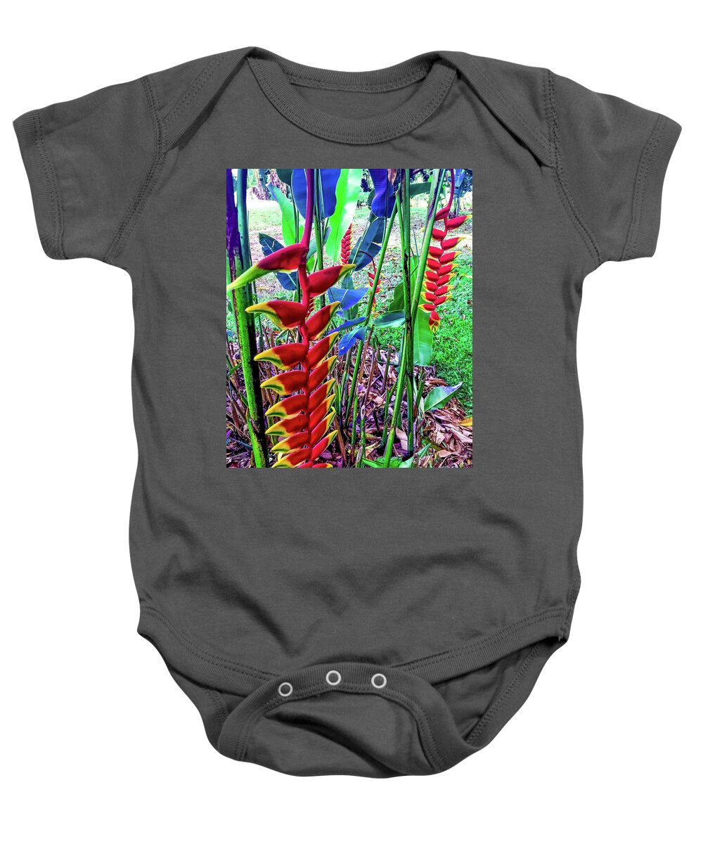 #flowersofoha #flowers #aloha #hawaii #puna #flowerpower #flowerpoweraloha #lobsterclaw #heliconia Baby Onesie featuring the photograph Two Lobster Claw Heliconia Aloha by Joalene Young