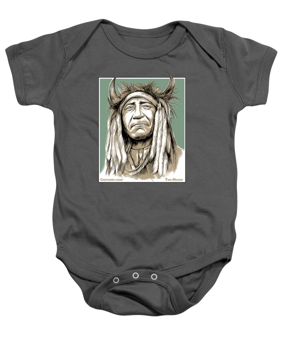 Two Moons Baby Onesie featuring the mixed media Two Moons Chief by Greg Joens