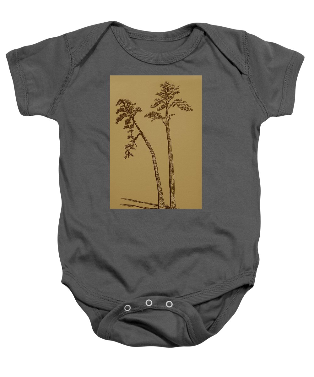 Ink Baby Onesie featuring the mixed media Two Pines by Mike Kling