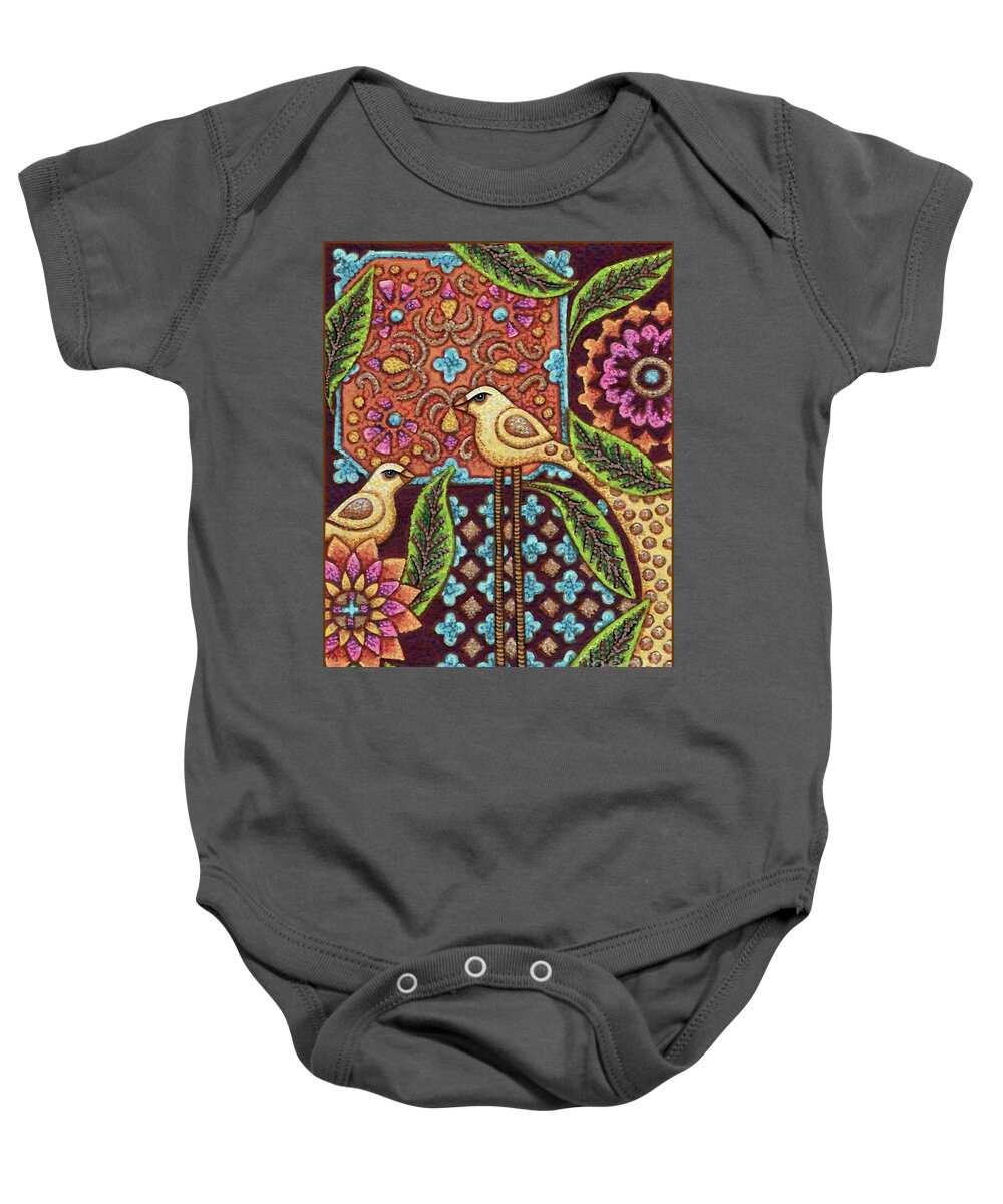 Bird Baby Onesie featuring the painting Two To Tango by Amy E Fraser