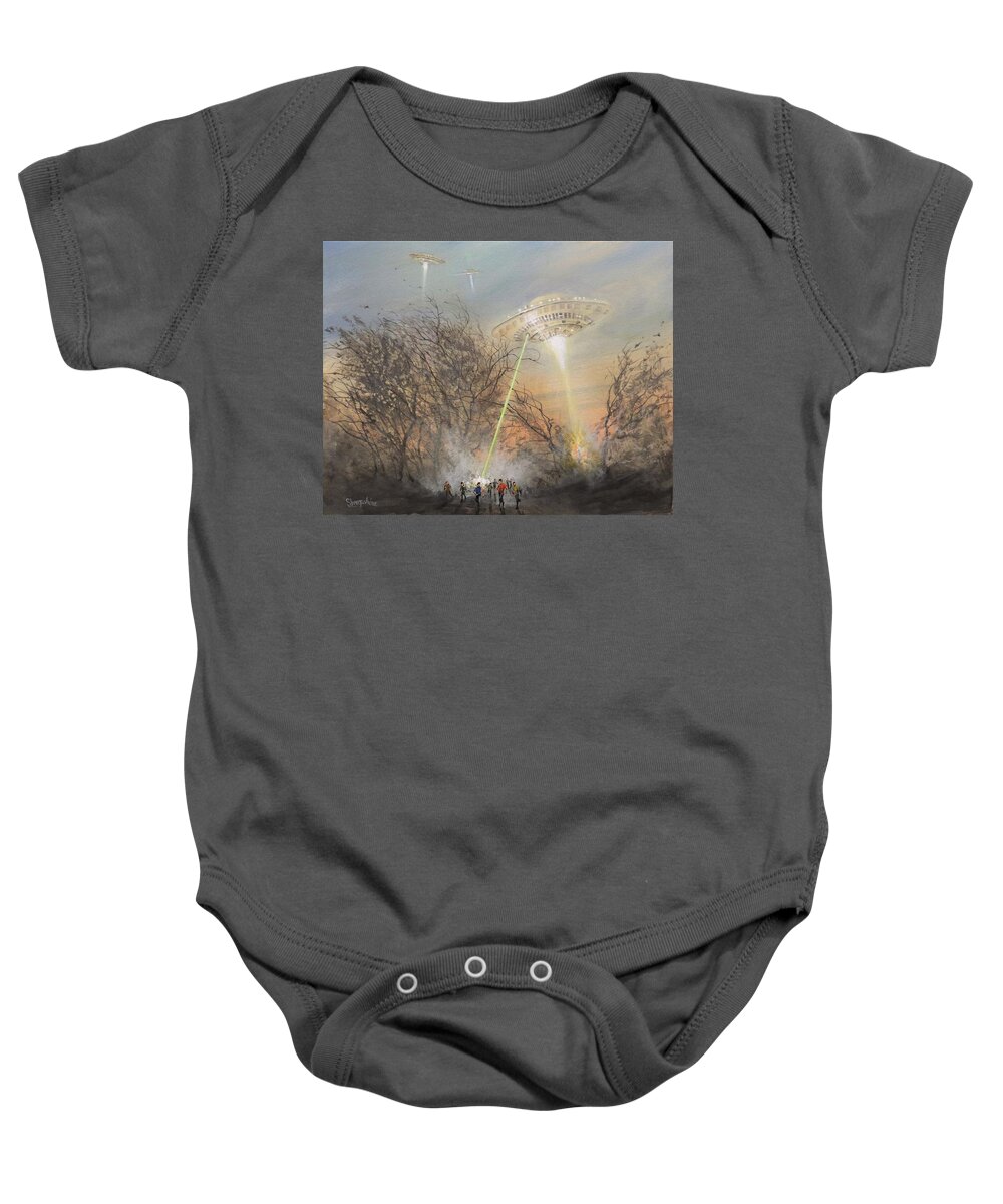 Ufo's Baby Onesie featuring the painting UFO Alien Invasion by Tom Shropshire