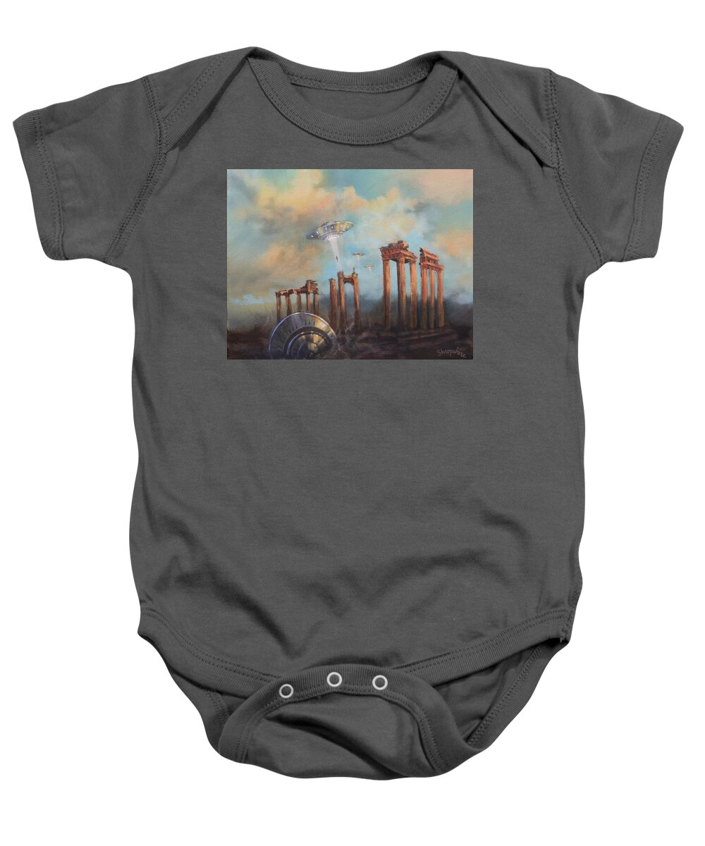 Ufo's Baby Onesie featuring the painting UFOs A Rescue Party by Tom Shropshire