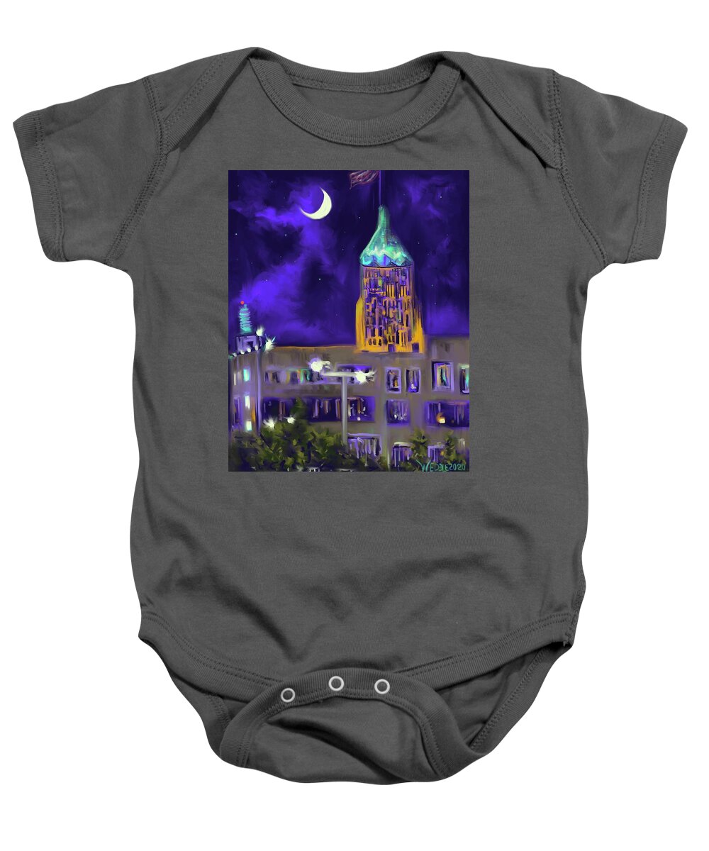 Crescent Moon Baby Onesie featuring the digital art Under A Crescent Moon by Angela Weddle