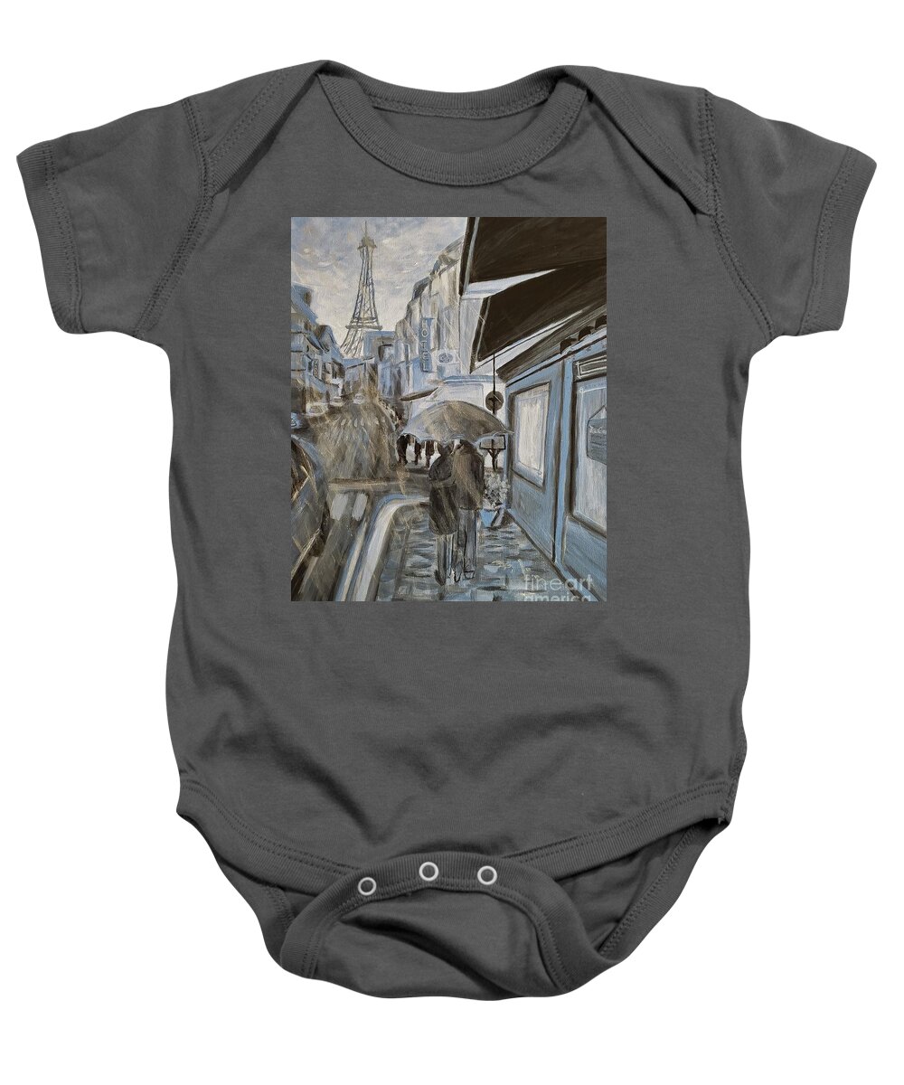 Paris Baby Onesie featuring the painting Under min paraply skal jeg holde rundt deg by C E Dill