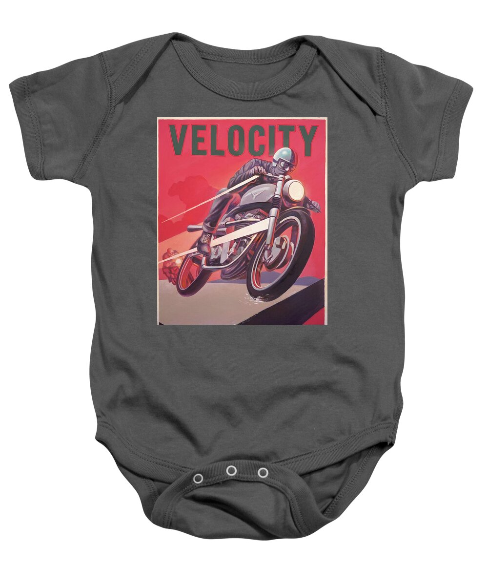 Velocity. Motorcycle Racing Baby Onesie featuring the painting Velocity by Hans Droog