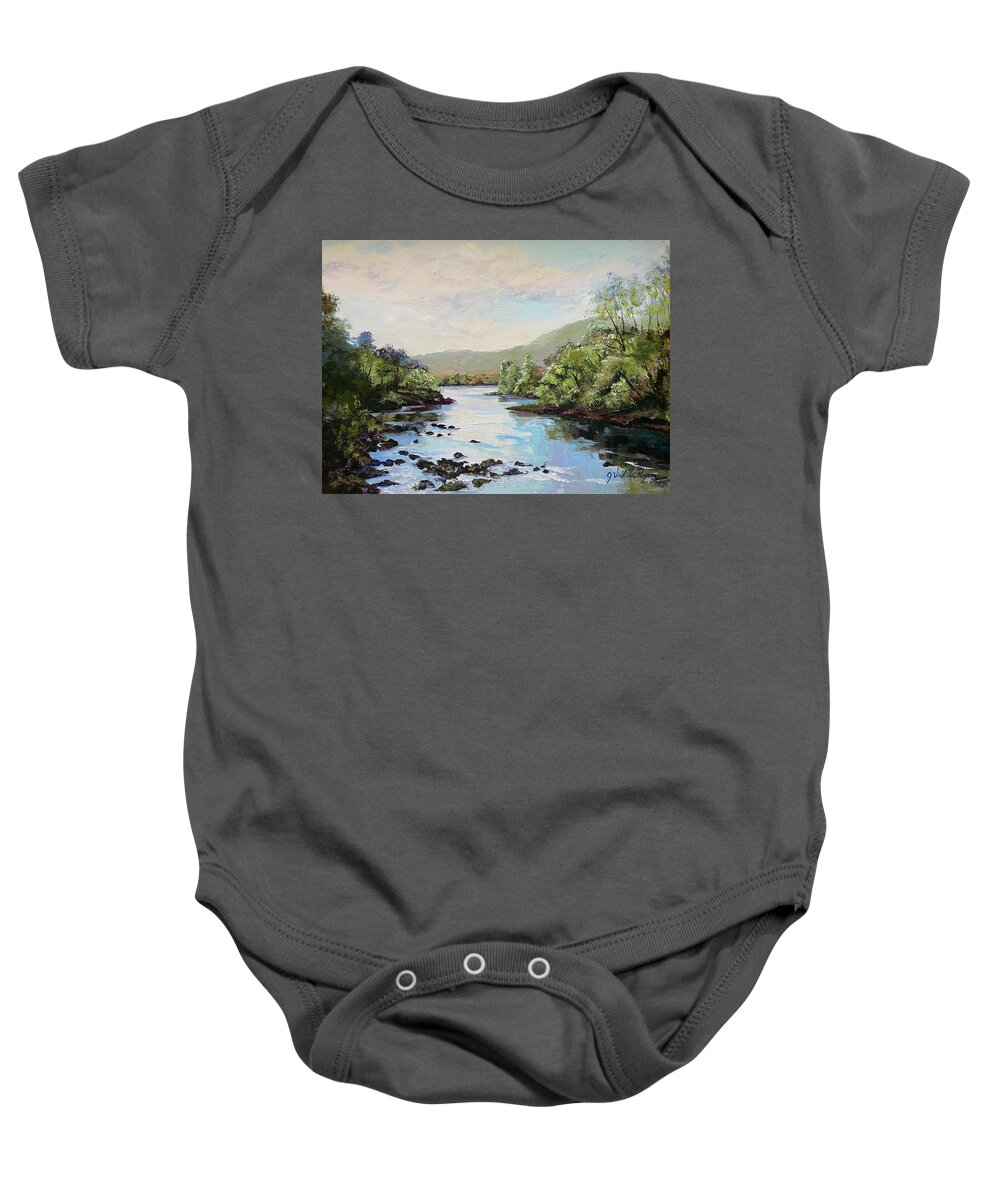 River Baby Onesie featuring the painting Vermont River by Judy Rixom