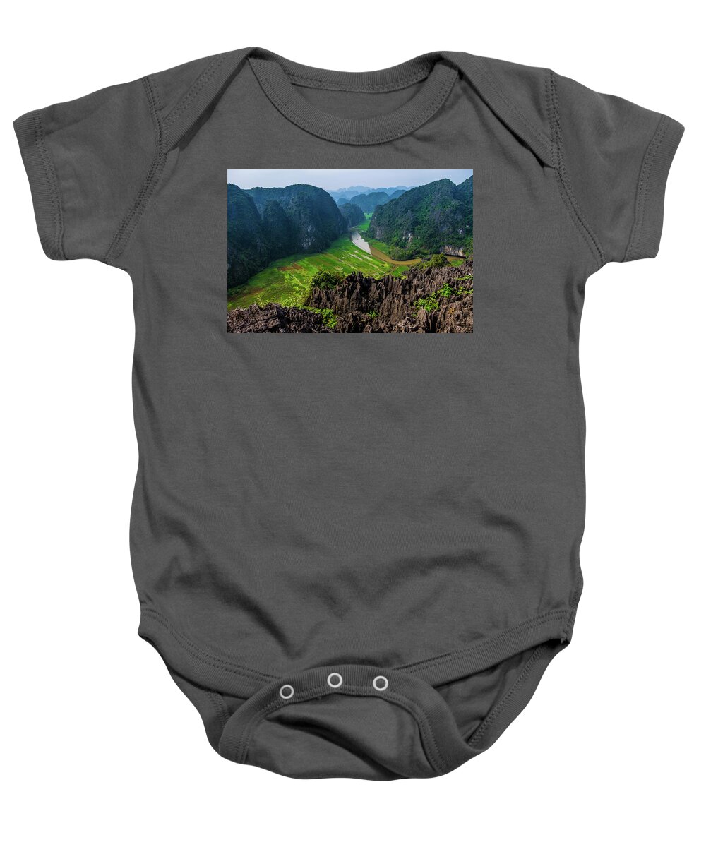 Ba Giot Baby Onesie featuring the photograph View from Hang Mua Peak by Arj Munoz