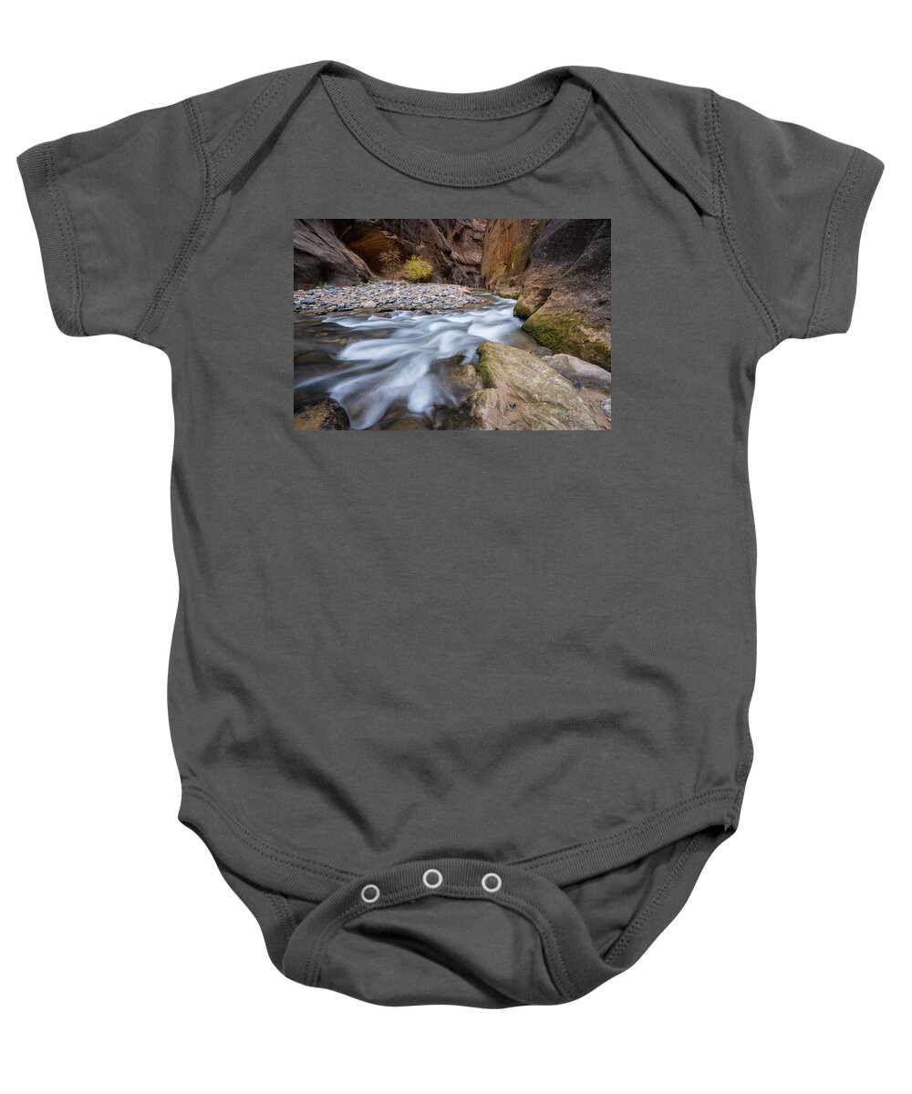 Zion Baby Onesie featuring the photograph Virgin River Narrows by Wesley Aston
