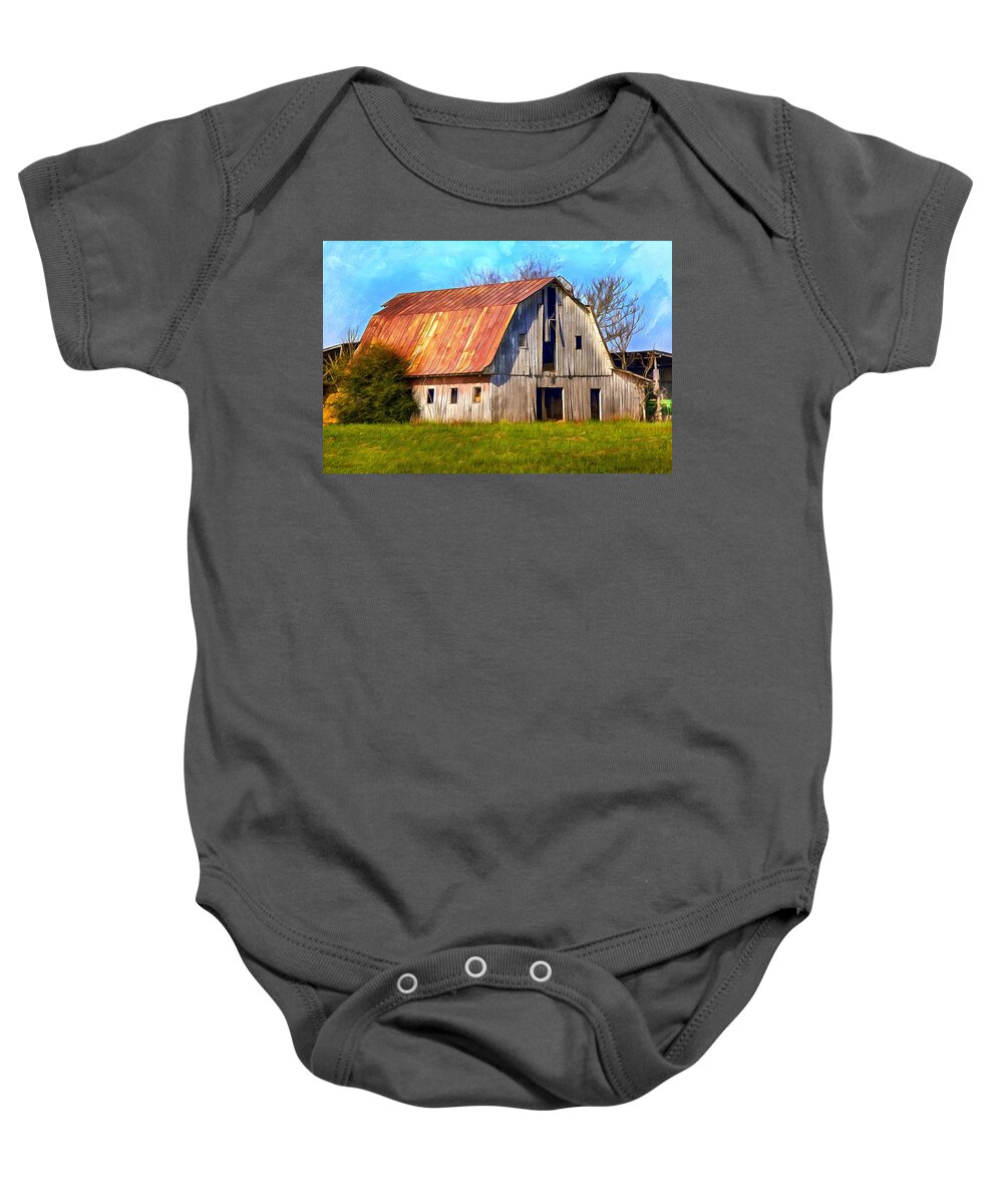 Barn Baby Onesie featuring the mixed media Virginia Barn by Anthony M Davis