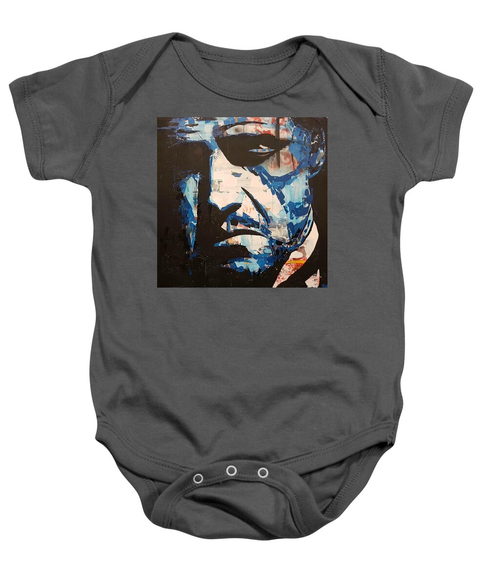 The Godfather Baby Onesie featuring the painting Vito Corleone - The Godfather by Paul Lovering